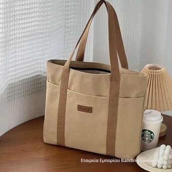 Τσάντα Tote από καμβά σε στυλ Urban Simplicity, κατακόρυφο τετράγωνο σχήμα, φερμουάρ κλεισίματος, εσωτερική θήκη για κινητό, επένδυση πολυεστέρα-βαμβάκι, εξωτερική ανοιχτή θήκη, διπλοί ιμάντες