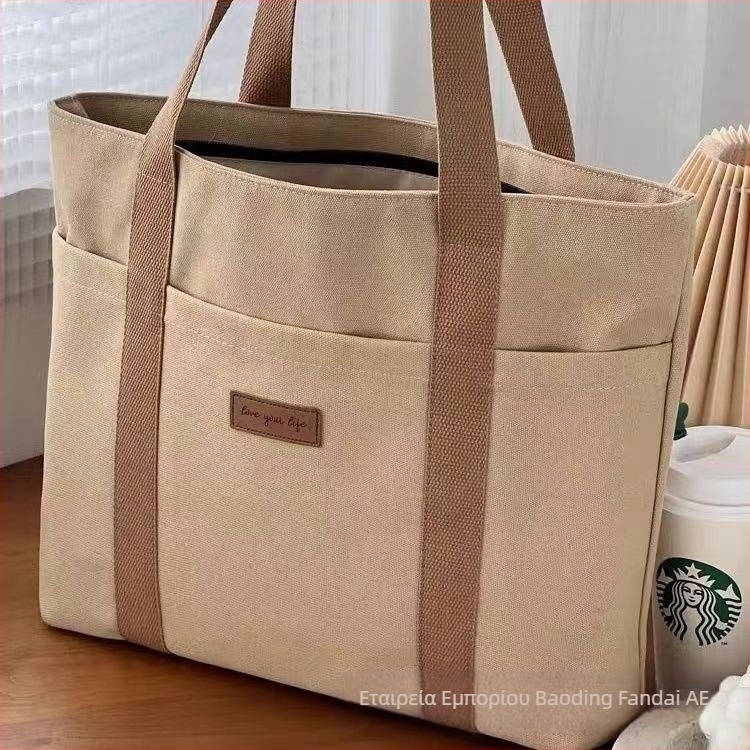 Τσάντα Tote από καμβά σε στυλ Urban Simplicity, κατακόρυφο τετράγωνο σχήμα, φερμουάρ κλεισίματος, εσωτερική θήκη για κινητό, επένδυση πολυεστέρα-βαμβάκι, εξωτερική ανοιχτή θήκη, διπλοί ιμάντες