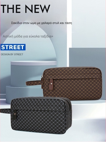 Ανδρικό clutch από PU δέρμα, μοντέρνος αστικός στιλ, ανθεκτικό στη φθορά, καρό μοτίβο, επένδυση πολυεστέρα