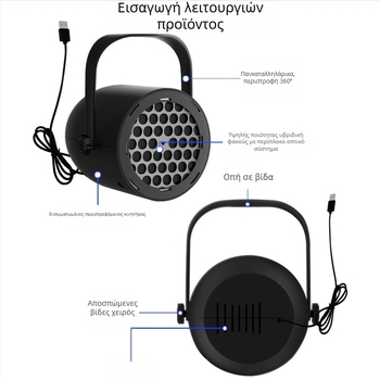 Χριστουγεννιάτικο LED φως προβολής με νιφάδα χιονιού, 16 σκηνές - τροφοδοσία USB, κρεμαστή διακόσμηση