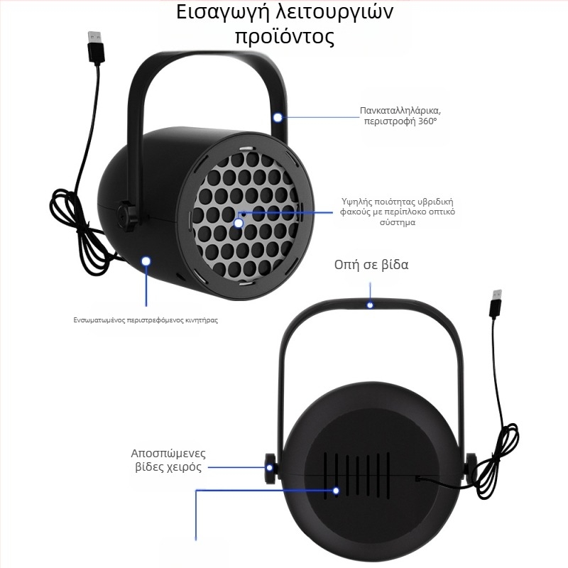 Χριστουγεννιάτικο LED φως προβολής με νιφάδα χιονιού, 16 σκηνές - τροφοδοσία USB, κρεμαστή διακόσμηση