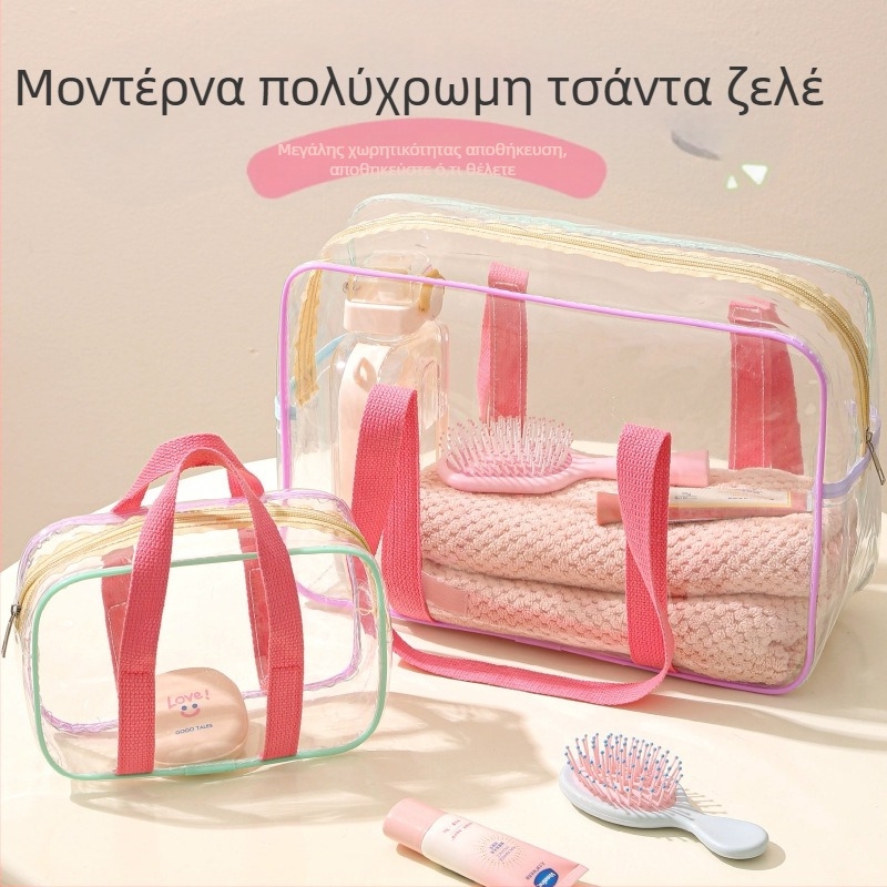 PVC διαφανής τσάντα παραλίας, σε στυλ Ins, χέρι-χειρός, αδιάβροχη, αποθήκευση για ταξίδια και μακιγιάζ, μεγάλη χωρητικότητα