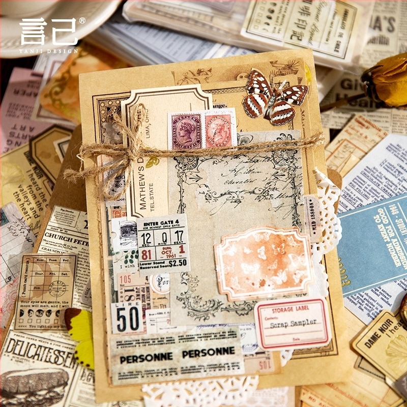 Σετ υλικών ρετρό διακόσμησης ημερολογίου - 100 τεμ., 4 στυλ, μάρκα DREHOP/Mengxi, βάρος 79 g