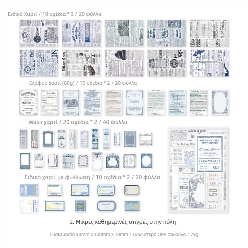 Σετ υλικών ρετρό διακόσμησης ημερολογίου - 100 τεμ., 4 στυλ, μάρκα DREHOP/Mengxi, βάρος 79 g