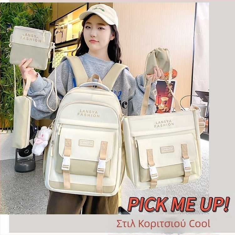 Σετ πέντε σχολικών τσαντών, κορεατικό στυλ, unisex, ευρύχωρο σακίδιο για φορητό υπολογιστή, Oxford ύφασμα