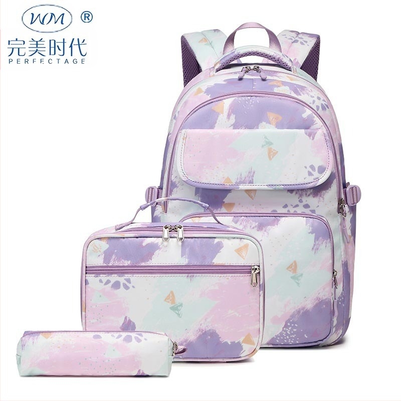 Σετ τριών σχολικών σακιδίων με τσάντα γεύματος και εκτύπωση (Oxford ύφασμα; αναπνέει, αδιάβροχο, εξαιρετικά ελαφρύ, ανθεκτικό στη φθορά; καμπύλες ιμάνες ώμου)