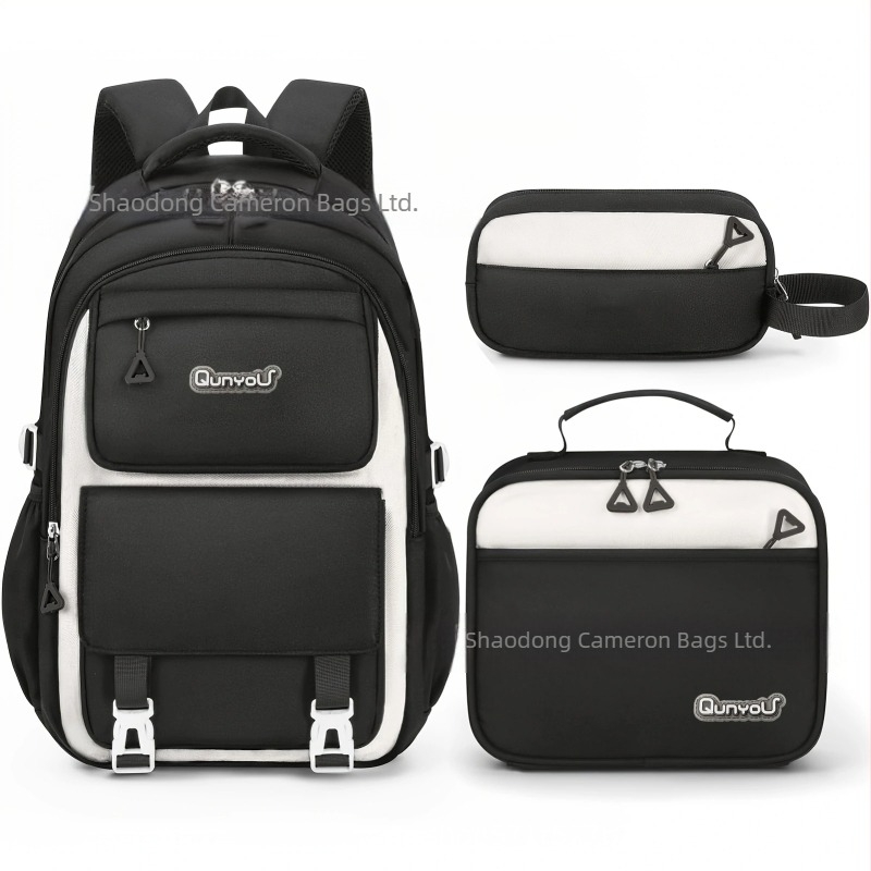 Unisex νάιλον σχολική τσάντα σετ 3 τεμαχίων (σακίδιο, τσάντα φαγητού, νεσεσέρ), ultra-light, μεγάλη χωρητικότητα, διαπνέοντες ιμάντες με αερόσφυξη και προστασία της σπονδυλικής στήλης, κατάλληλο για μαθητές 3–4 τάξεων