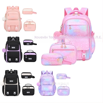Τριπλό σετ σχολικών σακιδίων για μαθήτριες γυμνασίου — Oxford ύφασμα, αναπνεόμενο, αδιάβροχο, ανθεκτικό, αντικλοπής, μοντέλο 25106, anime σχέδιο, ιμάντες αεροσφυξ, επένδυση πολυεστέρας, Άνοιξη 2025.