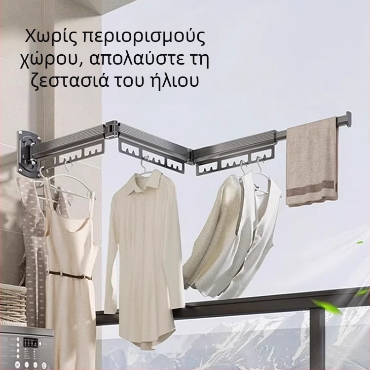 Στερεωμένη στον τοίχο ράγα απλώματος ρούχων με διπλό δίπλωμα, αναπτυσσόμενη τηλεσκοπική ράβδος στέγνωσης