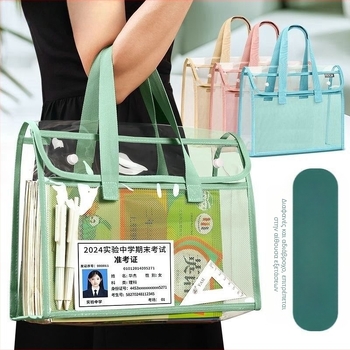 Τσάντα PVC εγγράφων με κούμπωμα snap-on και κεκλιμένο σχήμα, παχιά κατασκευή, διαφανής και ανθεκτική για φοιτητικά έγγραφα και μαθήματα