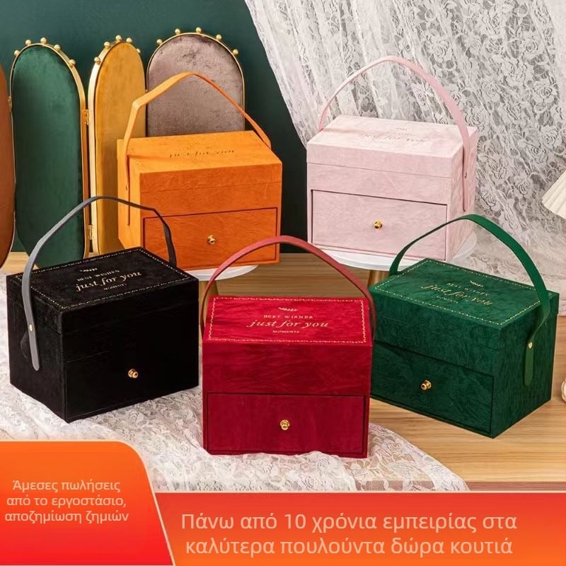 Διπλού επιπέδου βελούδινο κουτί καθρέφτη για γαμήλιο δώρο – κουτί μακιγιάζ και κοσμημάτων με συσκευασία δώρου