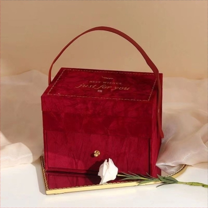 Διπλού επιπέδου βελούδινο κουτί καθρέφτη για γαμήλιο δώρο – κουτί μακιγιάζ και κοσμημάτων με συσκευασία δώρου