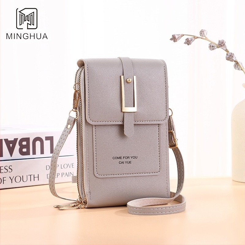 Γυναικεία τσάντα κινητού, crossbody, PVC, κλείσιμο με κάλυμμα, κάθετης τετράγωνης μορφής, θήκη για χαρτονομίσματα, επένδυση πολυεστέρα