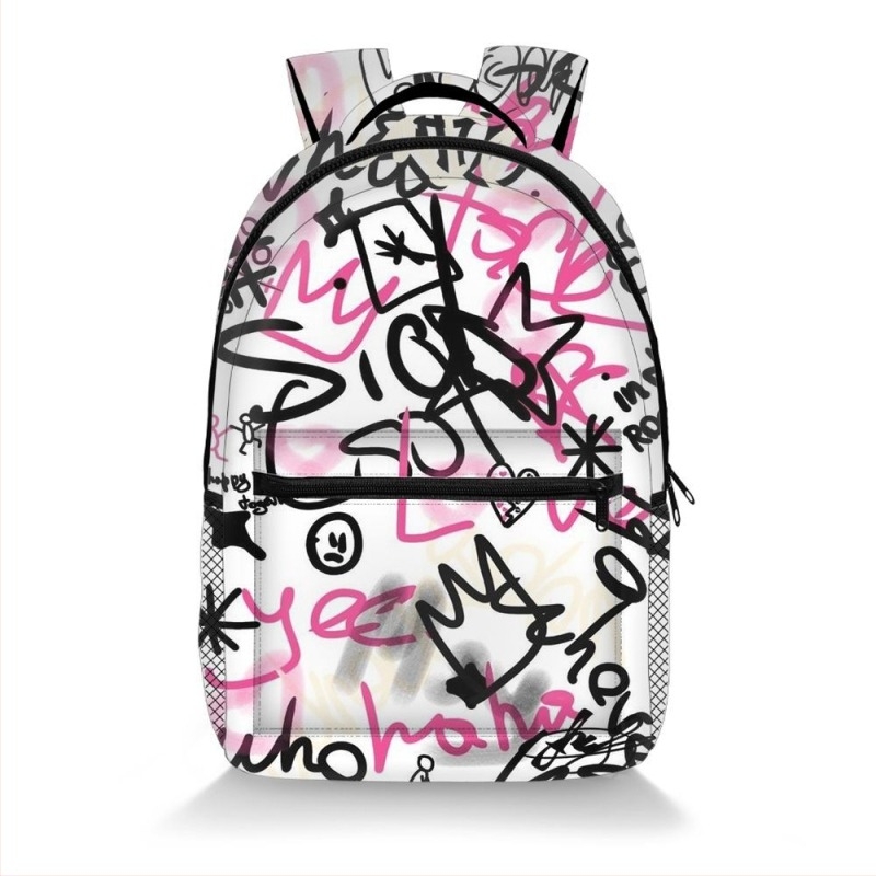 Σακίδιο με μοτίβο graffiti, πολυεστέρας, ιμάντες με αερόσφιξη, μείωση φόρτου και προστασία της σπονδυλικής στήλης, κατάλληλο για μαθητές γυμνασίου