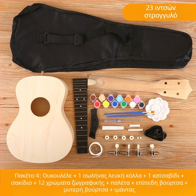 Ξύλινο κιτ DIY για ουκουλέλε για παιδιά — συναρμολογούμενο μουσικό όργανο, μάρκα Xiao Caidi, προάγει την επικοινωνία γονέα-παιδιού