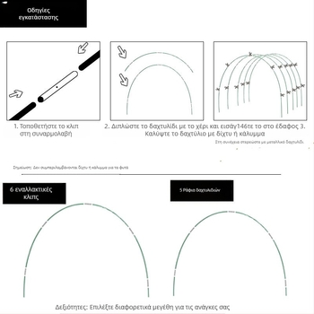 Σετ ράβδων από ίνες γυαλιού και ανοξείδωτο χάλυβα για αρθρωτή στήριξη σε θερμοκήπιο κήπου (πλαστικά επικαλυμμένες ίνες)