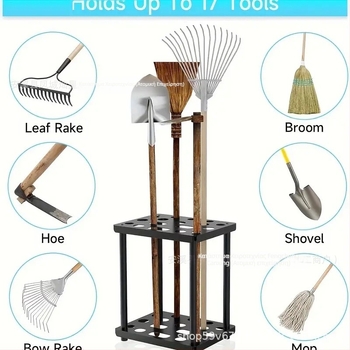 Μεταλλική ραφιέρα αποθήκευσης εργαλείων με επίστρωση πούδρας για γκαράζ/εξωτερική χρήση, θέσεις για φτυάρι και σκούπα