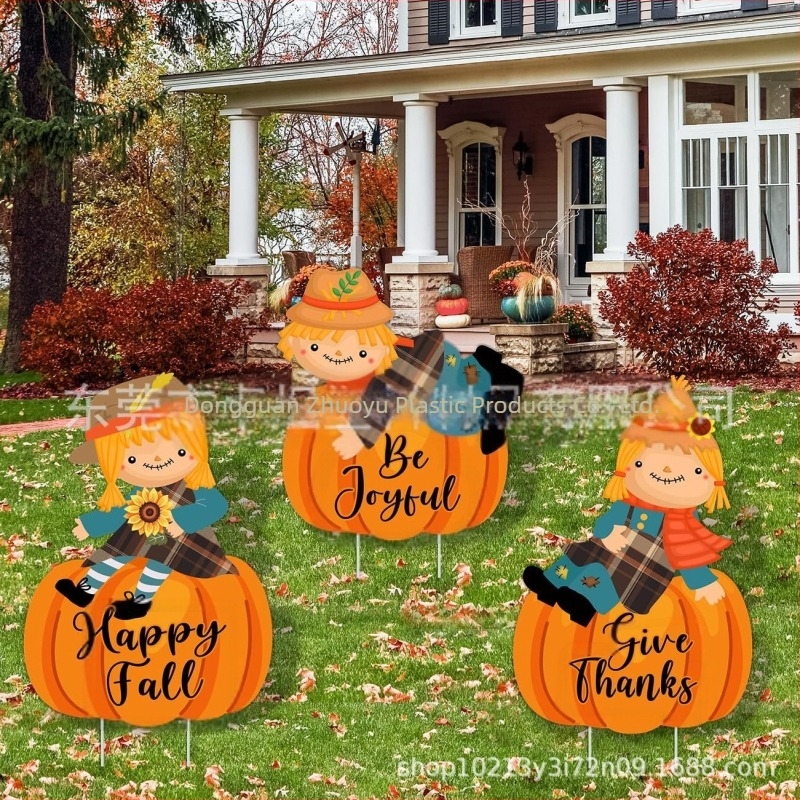 Πινακίδα κήπου για την Ημέρα των Ευχαριστιών με τρομακτικό κολοκύθα, με πασσάλιο, UV εκτύπωση σε PP κενή σανίδα, αδιάβροχο διακοσμητικό κήπου