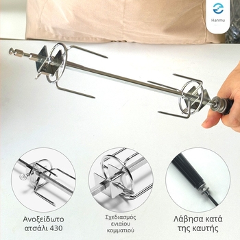 Hanmu πιρούνι περιστροφής για κοτόπουλο, αναβαθμισμένο εξάρτημα γκριλ, ανοξείδωτο ατσάλι 430, αποσπώμενο, αντισκωριακό, τετράγωνο σχέδιο, 221 g