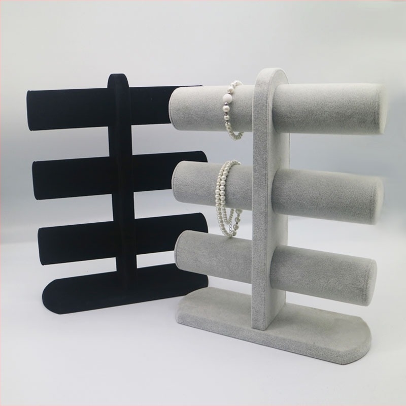 Τριόροφος πάγκος προβολής κοσμημάτων από φλάνελ – για βραχιόλια, ρολόγια και κολιέ, υψηλής ποιότητας