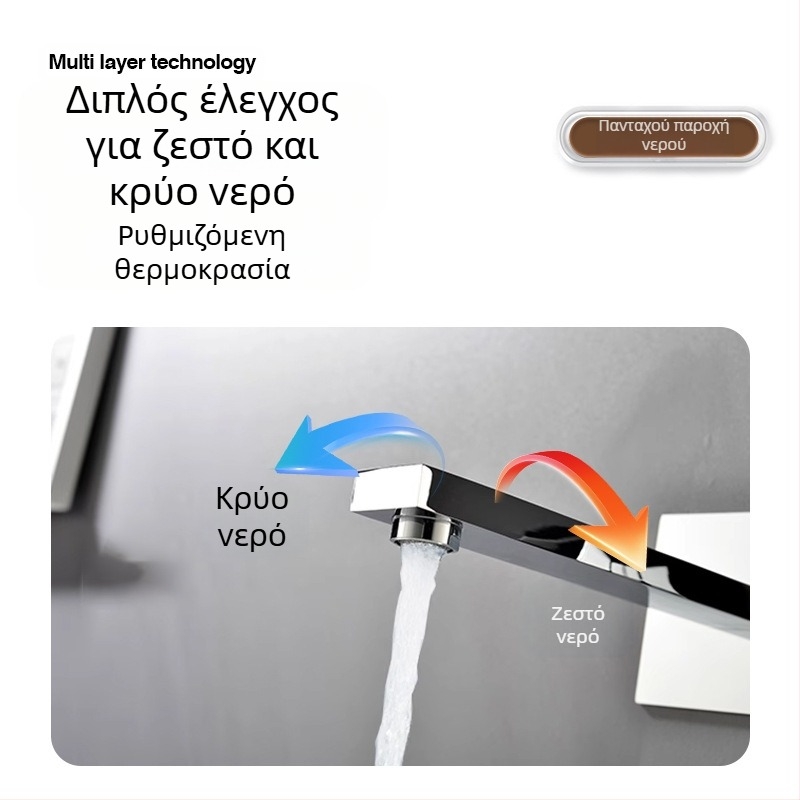 Κρυφό σετ ντουζ και μπαταρία νιπτήρα από χαλκό, τοίχου, κεραμικός δίσκος βαλβίδας, διπλή κατασκευή, ηλεκτροχρωμιωμένη επίστρωση