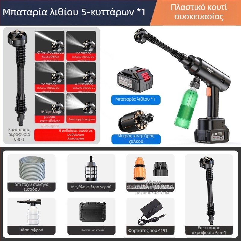 Jinbodi Ασύρματο σύστημα πλυσίματος αυτοκινήτων, φορητή αντλία υψηλής πίεσης με μπαταρία λιθίου, 30 bar, εμβέλεια ψεκασμού 6 μ, κατάλληλο για πλύσιμο αυτοκινήτων, πότισμα φυτών και ψεκασμό φυτοφαρμάκων