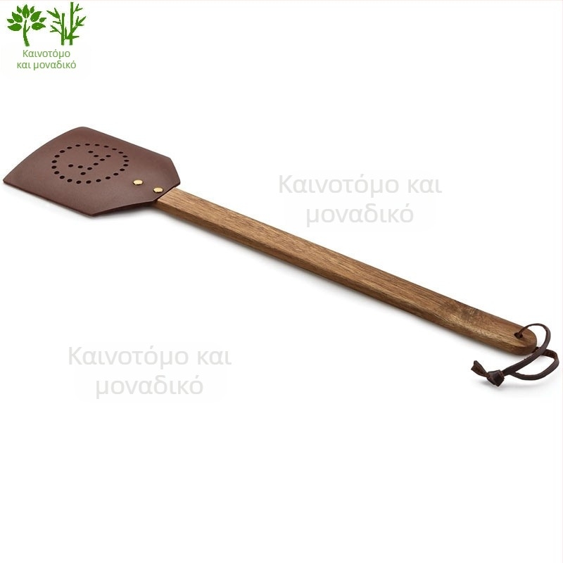 Δερμάτινη σκούπα για μύγες με κυκλική ξύλινη κεφαλή και μακριά λαβή από σημύδα — βαριά κατασκευή, μη τοξική, δυνατή προσαρμογή