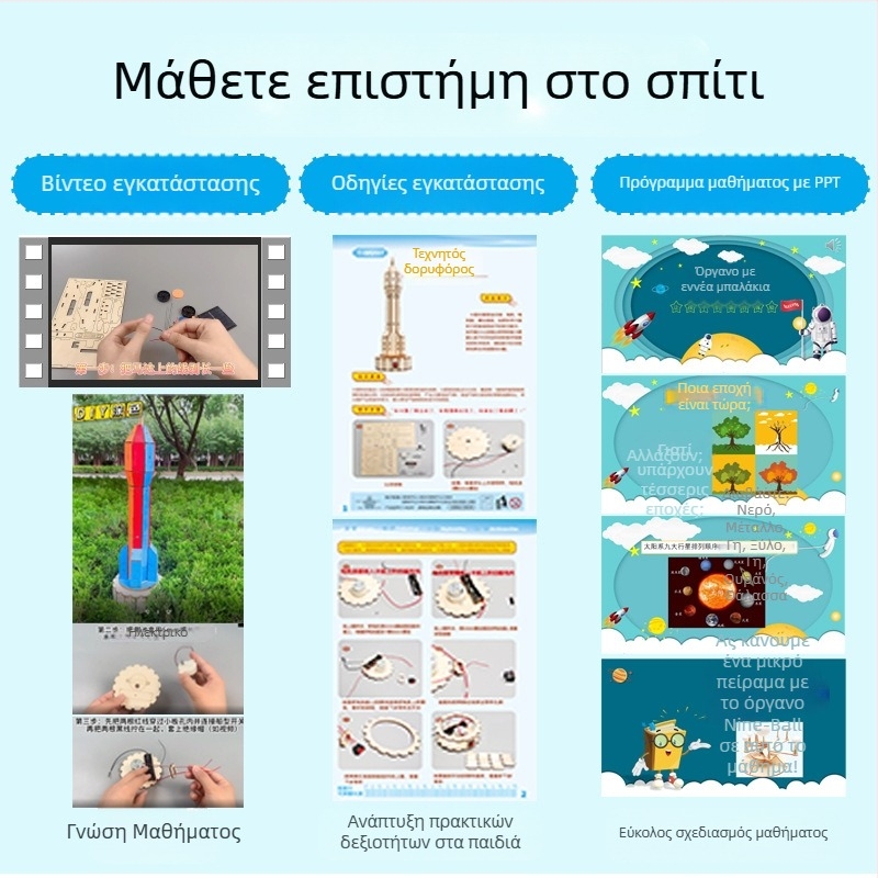 Μοντέλο αεροδιαστημικής τεχνολογίας — ξύλινο, ηλεκτρικό, κατάλληλο για DIY, πολυλειτουργικό εκπαιδευτικό παιχνίδι φυσικής για μαθητές δημοτικού (7-14 ετών)