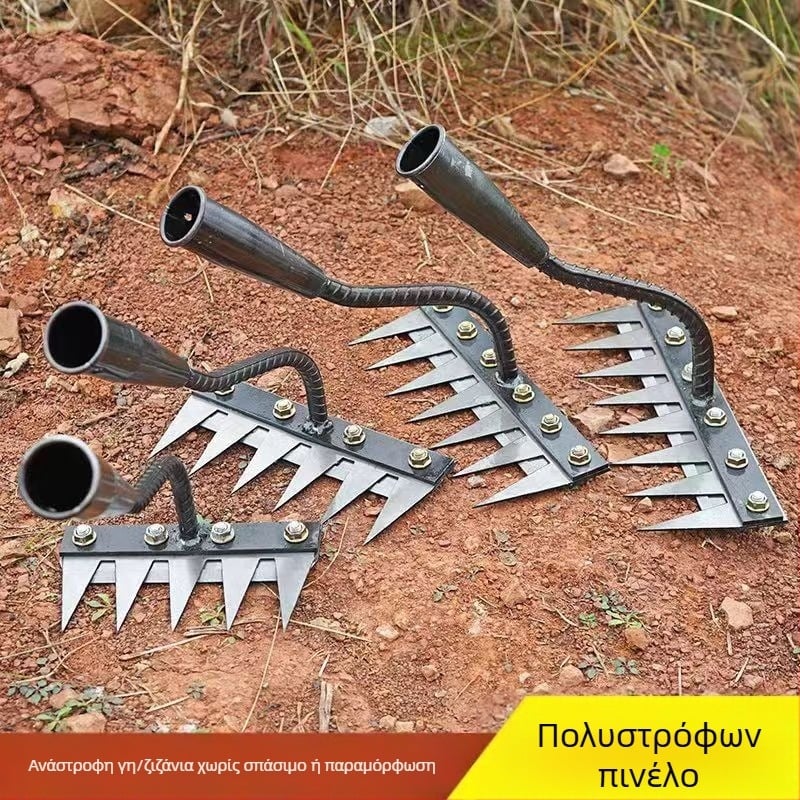 Ράκε ζιζανίων με λεπίδα, αποσπώμενο κεφάλι φτυαριού, πολυδόντιο σχέδιο για χαλάρωση εδάφους σε οπωρώνες (μήκος δοντιού 100 mm)