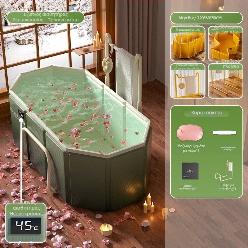 Πτυσσόμενος κουβάς μπάνιου για ενήλικες, PVC, για μπάνιο, με σταθερή θερμοκρασία