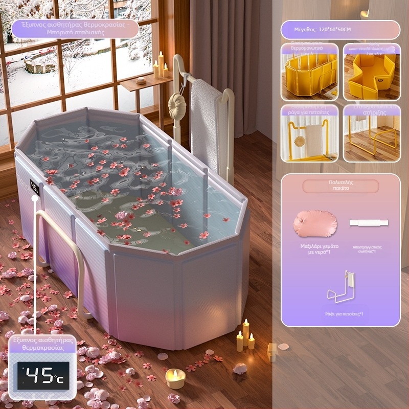 Πτυσσόμενος κουβάς μπάνιου για ενήλικες, PVC, για μπάνιο, με σταθερή θερμοκρασία