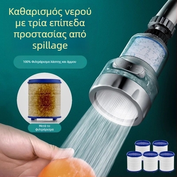 Οικιακό φίλτρο βρύσης με τριών ταχυτήτων universal σύνδεσμο, αντι-πιτσιλίσματα. Υλικό: ABS; Μοντέλο: 22/24 mm; Περίβλημα: ηλεκτροπλατίωση; Εγκατάσταση: περιστρεφόμενος βιδωτός σύνδεσμος; Θερμοκρασία λειτουργίας: 0–80°C; Ονομασική πίεση: 1 bar.