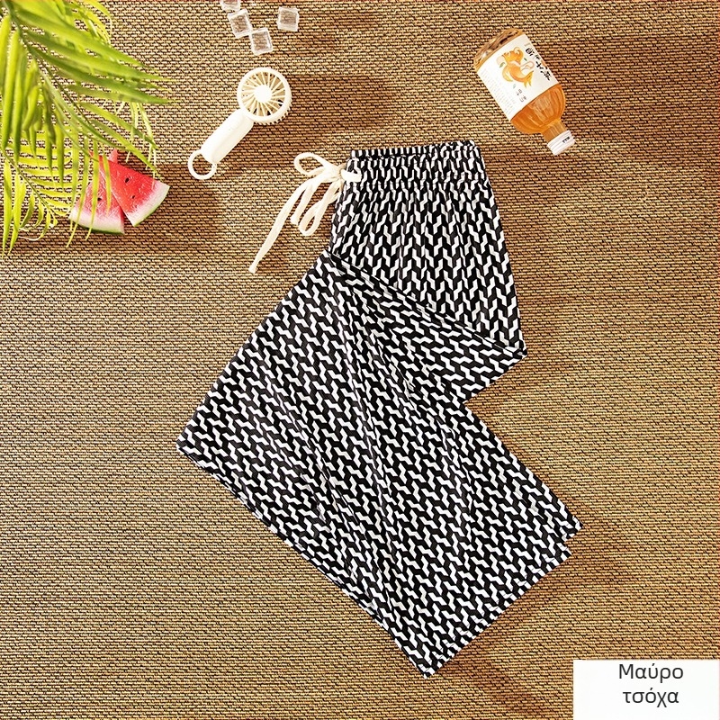 Γυναικείες φαρδιές καρό παντελόνες με υψηλή μέση, ελαφρύ ύφασμα βαμβακι-πολυεστέρα, χαλαρή γραμμή για καλοκαίρι