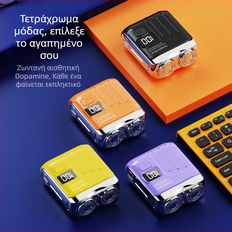 Μίνι φορητός ηλεκτρικός ξυριστήρας με πλωτή κεφαλή κοπής και περιστρεφόμενη κεφαλή με δύο λεπίδες (ενσωματωμένη μπαταρία 300–500 mAh, αυτονομία 60 λεπτών, κινητήρας χωρίς ψήκτρες)