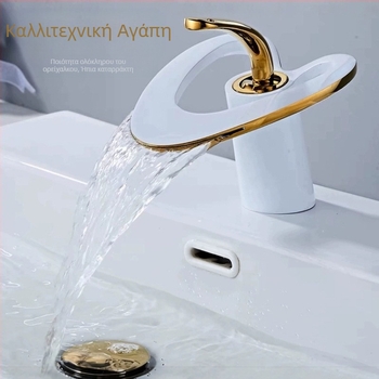 Χαλκού βρύση μπάνιου, σύγχρονο μινιμαλιστικό σχέδιο, ανάμειξη βρύσης, άνοιγμα με ανύψωση, είσοδος/έξοδος 2/1, κεραμικός δίσκος βαλβίνας