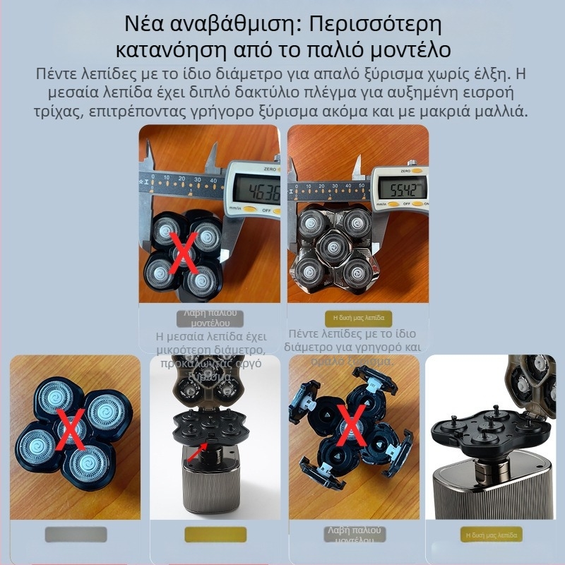 Ηλεκτρική ξυριστική μηχανή για άνδρες με πλωτή κεφαλή κοπής, ενσωματωμένη μπαταρία 500–800 mAh, 60+ λεπτά λειτουργίας, μοτέρ χωρίς ψήκτρες, φόρτιση/τροφοδοσία διπλής χρήσης