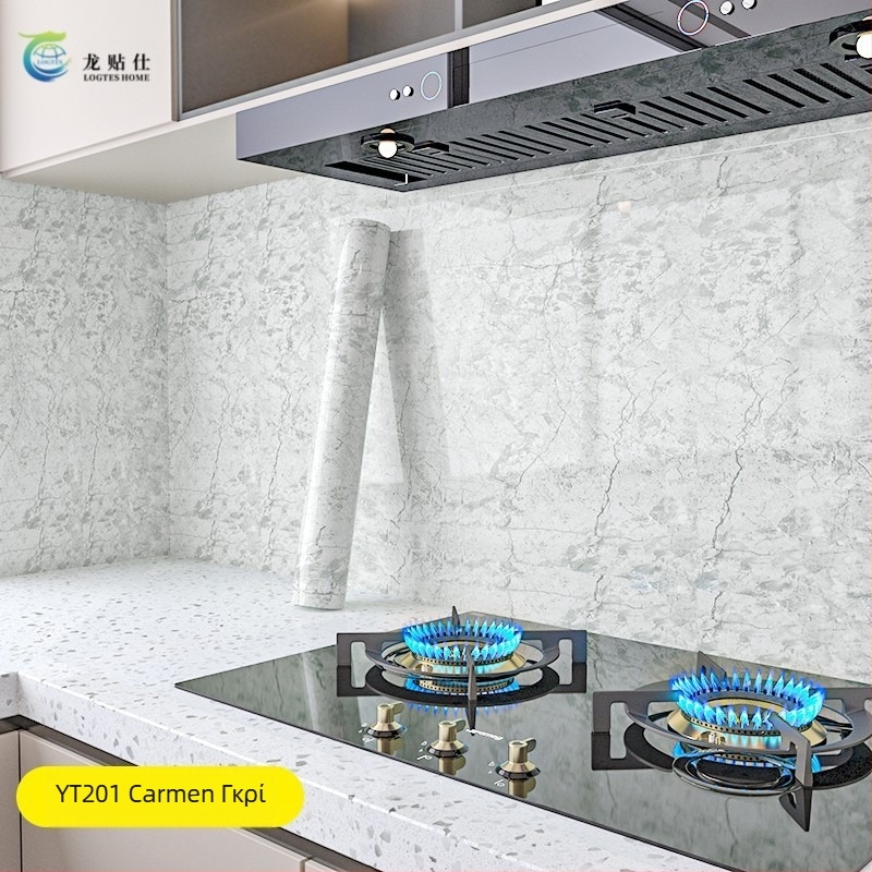 Αυτοκόλλητο τοίχου από PET, με μοτίβο μάρμαρο, ανθεκτικό σε λίπος και σε υψηλές θερμοκρασίες, για κουζίνα