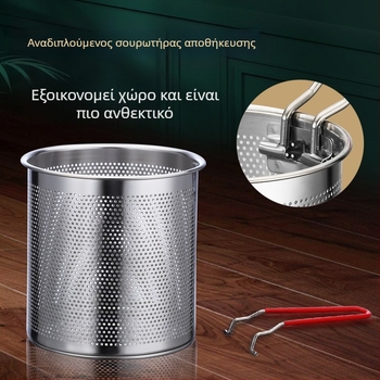 Τηγάνι τηγανίσματος από ανοξείδωτο ατσάλι – All-in-One οικιακό, χωρίς επίστρωση, με βάση ένα και μεταλλικό καπάκι, συμβατό με γενική εστία