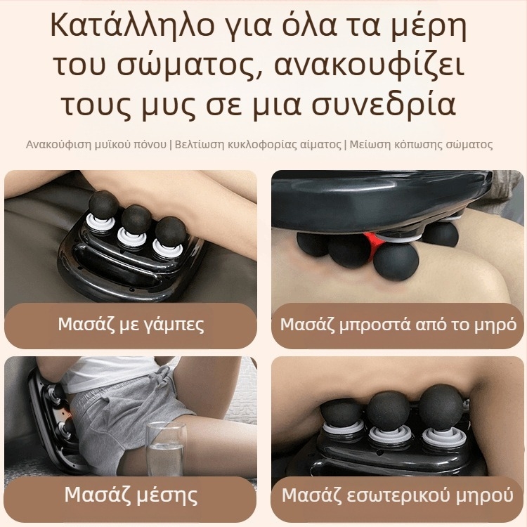 Μασάζ μυών με κινητήρα βούρτσας, 6+ κεφαλές μασάζ, 5+ επίπεδα ταχύτητας, ενσωματωμένη μπαταρία 2000–4000 mAh, θόρυβος κάτω από 36 dB