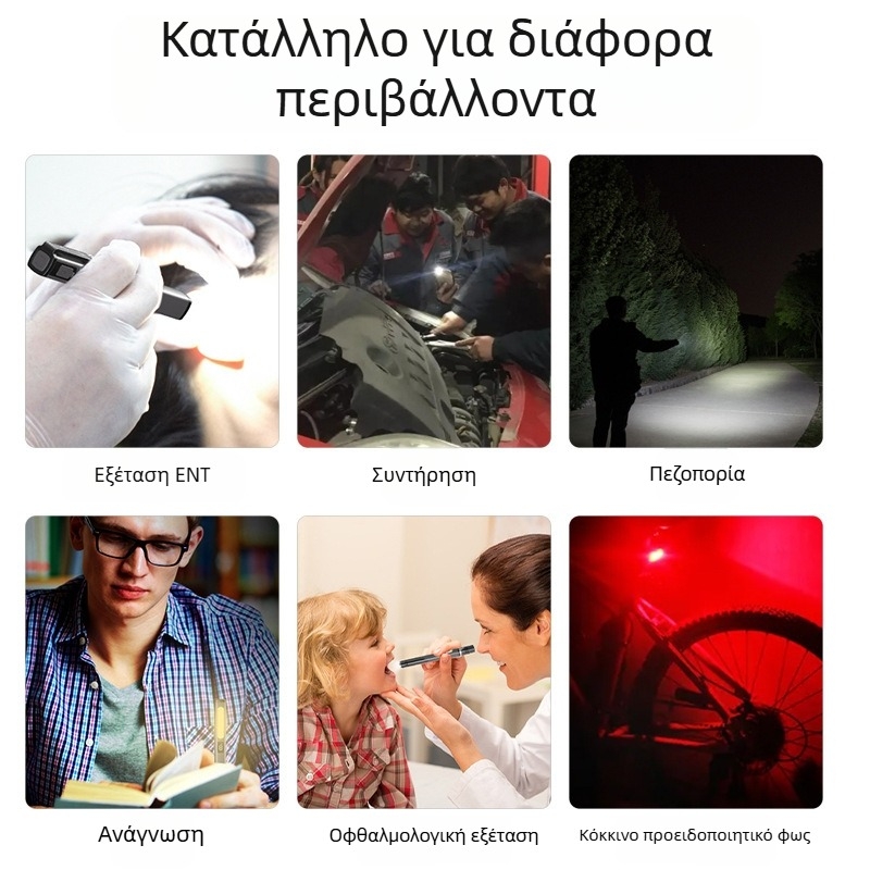 LED μίνι φακός με τρεις πηγές φωτισμού, μαγνητικό, φόρτιση USB, 3W, 400mAh, πολυλειτουργικό φωτιστικό εργασίας