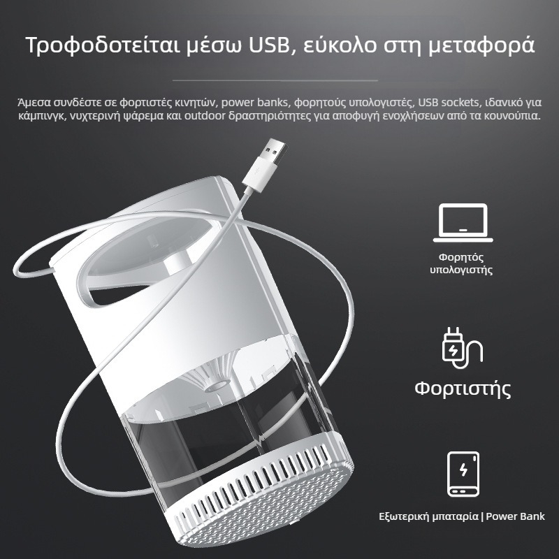 Λαμπτήρας εξολόθρευσης κουνουπιών USB, σιωπηλή μέθοδος εισπνοής, κατάλληλη για χώρους έως 10 m², αρωματοθεραπεία/απωθητικό κατά των κουνουπιών