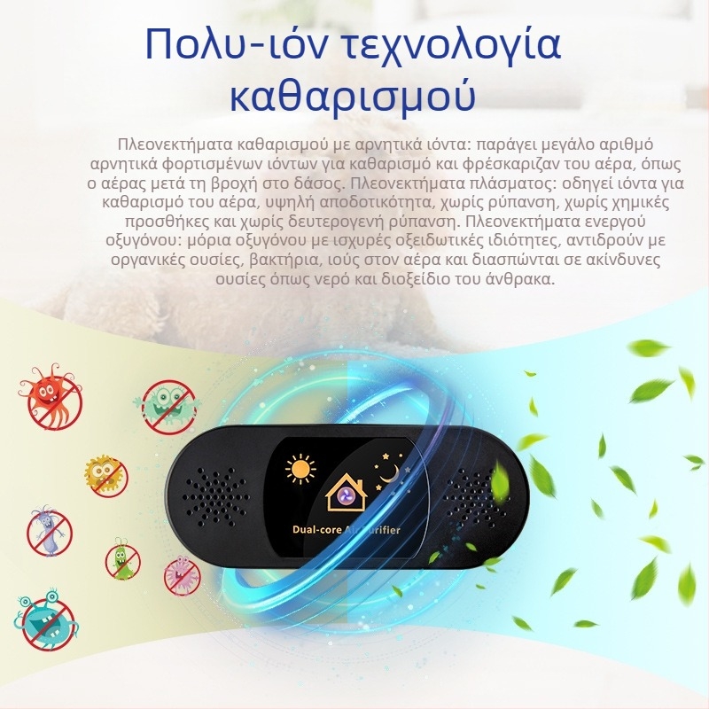 USB-τροφοδοτούμενος καθαριστής για κατοικίδια με αρνητικά ιόντα, πλάσμα και όζον – διπύρηνος καθαριστής, ήσυχη λειτουργία, κατάλληλο για 11–20 τ.μ.