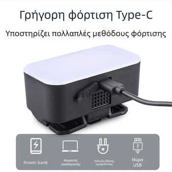 LED κεφαλόφως με φόρτιση USB για εξωτερικές δραστηριότητες — αδιάβροχο, εμβέλεια δέσμης 100 μέτρα, διάρκεια λειτουργίας 3 ώρες