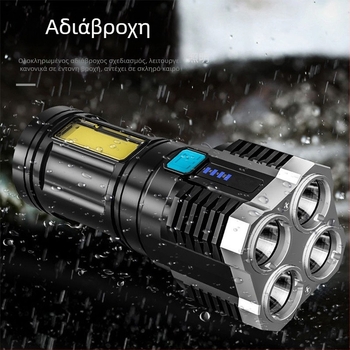 Φακός LED με COB πλευρικό φως, USB επαναφορτιζόμενος, 5W, 600mAh, παραγωγή ενέργειας με πίεση χεριού