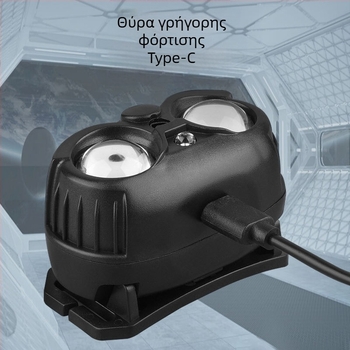 LED κεφαλικός φακός με USB επαναφορτιζόμενος, αδιάβροχος, εμβέλεια 10 μ., αυτονομία 20 ώρες