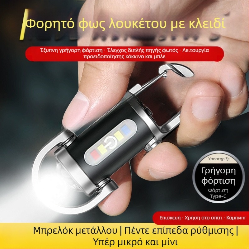 Φορητός φακός μπρελόκ – αλουμινένιο περίβλημα; επαναφορτιζόμενος; περιστροφή 360°; ισχύς 15–20W; δέσμη έως 50 m