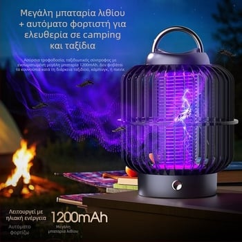 Λαμπτήρας εξολόθρευτής κουνουπιών με ηλεκτρικό χτύπημα, στυλ κλουβιού πουλιού, με ενσωματωμένη μπαταρία, LED περιβαλλοντικό φως, κάλυψη 21–30㎡, φόρτιση σε 1 ώρα