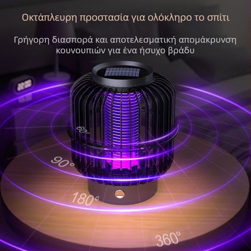 Λαμπτήρας εξολόθρευτής κουνουπιών με ηλεκτρικό χτύπημα, στυλ κλουβιού πουλιού, με ενσωματωμένη μπαταρία, LED περιβαλλοντικό φως, κάλυψη 21–30㎡, φόρτιση σε 1 ώρα