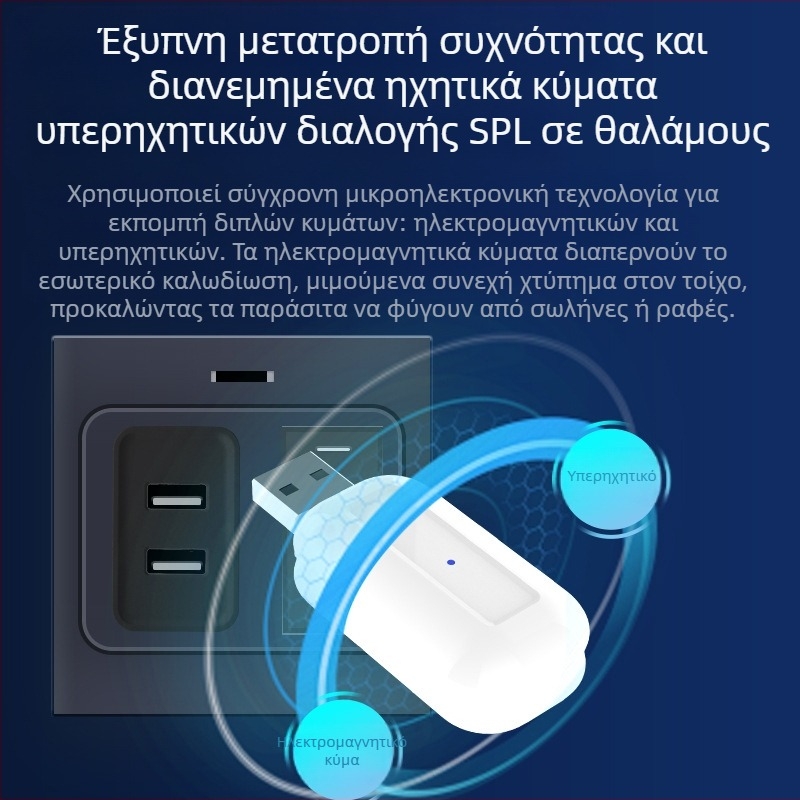 C20 Πολυλειτουργικός απωθητής εντόμων — σιωπηλός αποτροπέας με ηχητικά κύματα για κουνούπια και κατσαρίδες, τροφοδοσία μέσω USB, 5W/5V