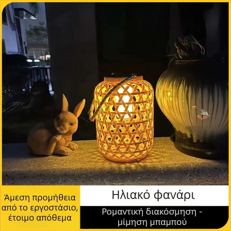 Ηλιακό φανάρι κήπου σε пасторалτικό κινεζικό ρετρό σχέδιο, αντίγραφο μπαμπού, IP55 αδιάβροχο, LED φως, μοντέλο 888, 6–12 ώρες φωτισμού